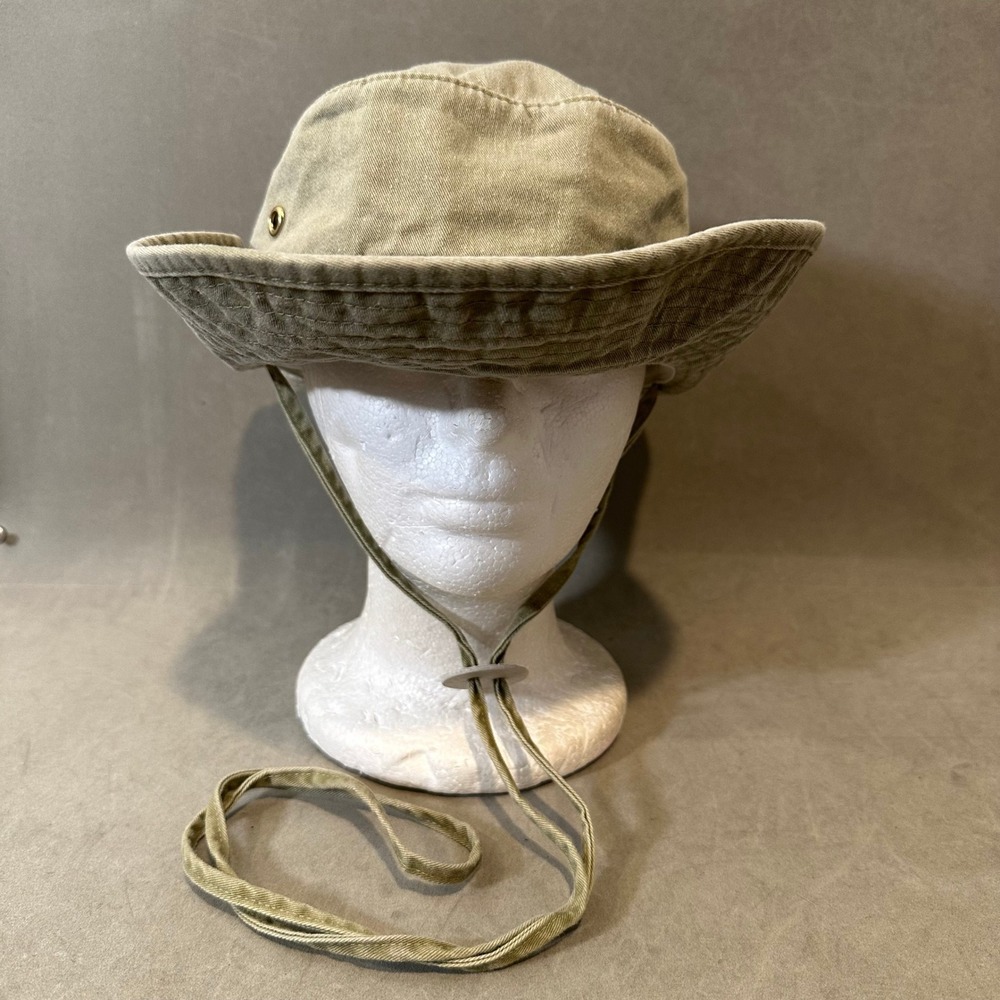 Broner Khaki Cotton Safari Boonie Hat Mens Medium Adjustable Chin Strap Tan